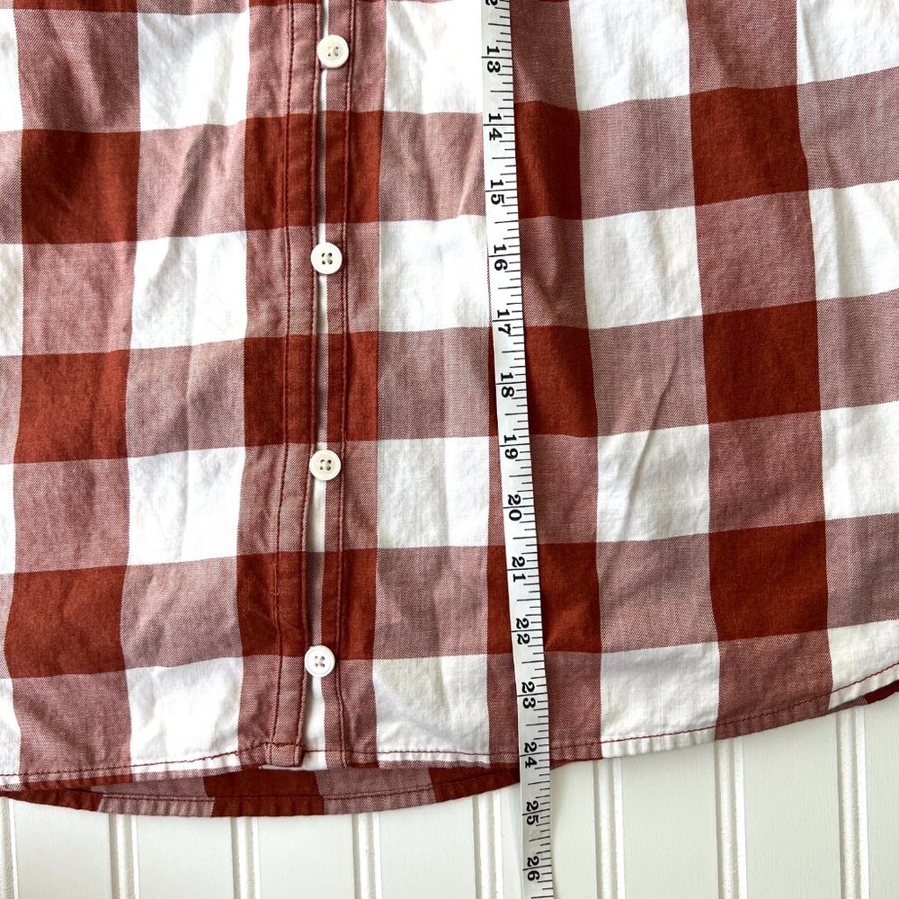 Duluth Trading Co Printmaker Blouse Women L Orange Check Organic Cotton Button - Picture 8 of 9